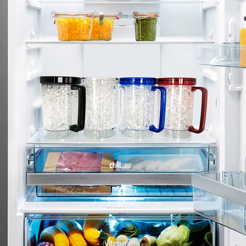 Easicozi Double Wall Gel Frosty Freezer Ice Mugs Clear Set of 4 (White black red and blue) - Image 4